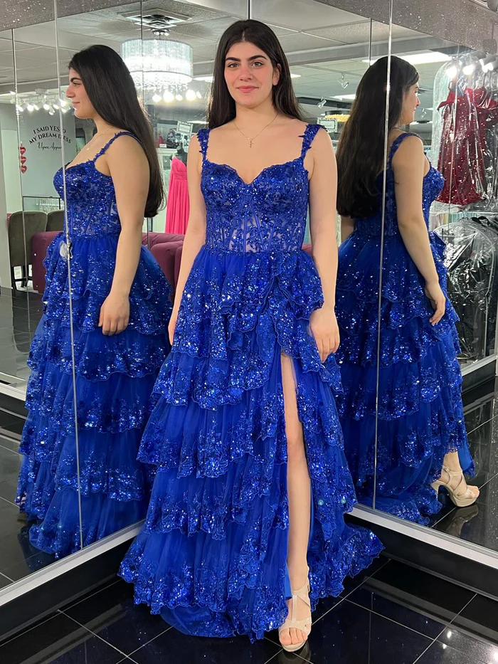Regency Halter Neck Scoop A Line Tulle Prom Dress with Slit