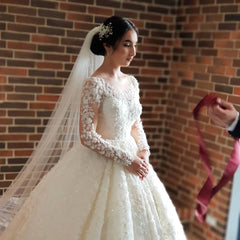Elegant Princess Wedding Gown with Long Lace Sleeves