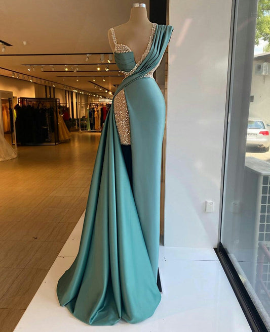 Gorgeous V-Neck Mermaid Prom Dress Sequins Beads With Split