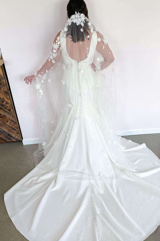 Elegant Deep V-neck Mermaid Wedding Gown with Open Back and Wide Straps