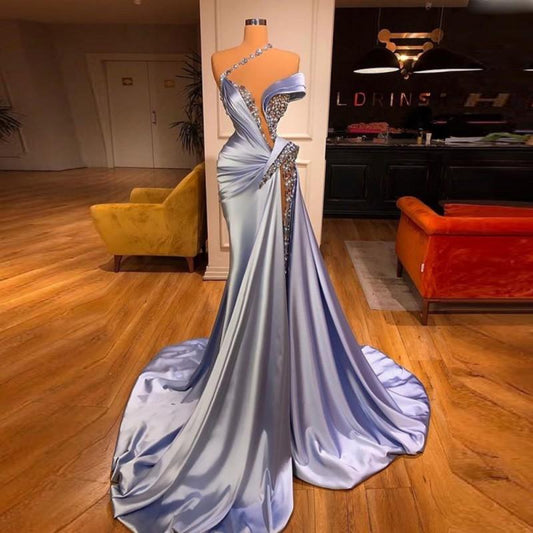Amazing Off-the-Shoulder Mermaid Prom Dress Front Split Beadings Online