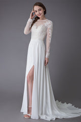 Wedding Dress with Long Lace Sleeves and Slit