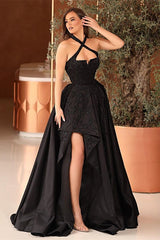 Glamorous Halter Black Prom Dresses Sleeveless Long With Beads