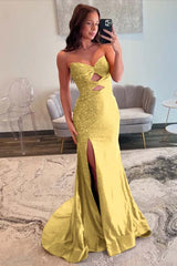 Fuchsia Sleeveless Strapless V-Neck Beaded Split Prom Dress