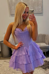 SEIM Strapless Corset Short Homecoming Dresses for Teens 2025 Tiered Ruffle Graduation Cocktail Party Dress