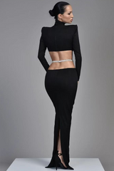 Evening Dress Long Sleeves Mermaid with Belt High Neck