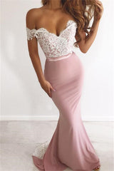 Gorgeous Pink Off-the-shoulder Sweetheart Mermaid Prom Dress With Lace Appliques