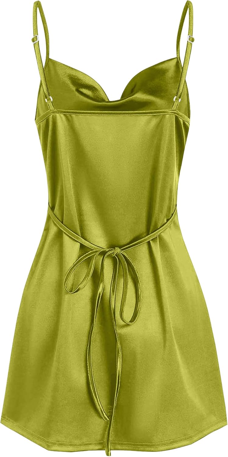 ZAFUL Women's Satin Sleeveless Spaghetti Strap Mini Dress Sexy Slip Cowl Neck Silky Cocktail Party Dresses