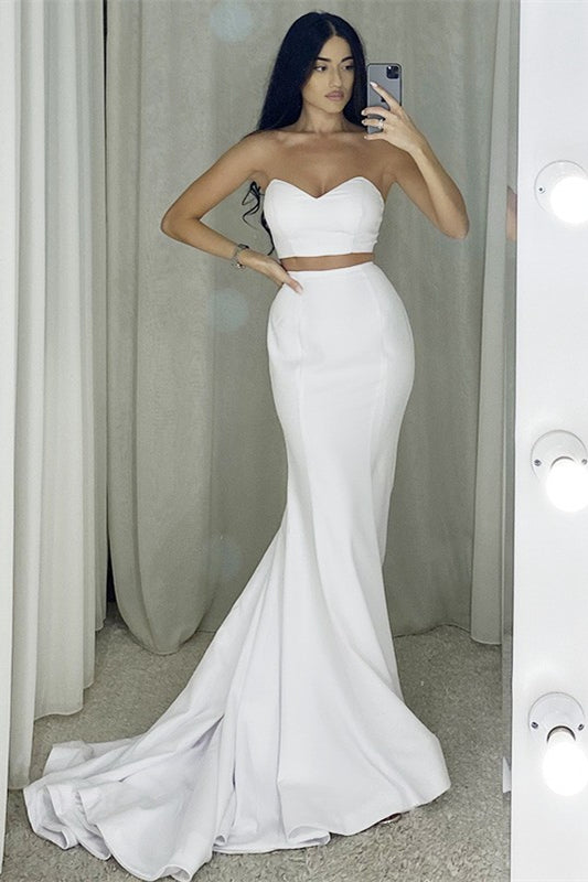 White Two Pieces Mermaid Prom Dress