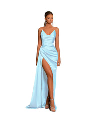 Gorgeous Sweetheart Dusty Blue Prom Dress Mermaid Long Slit With Pleats