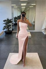  Sleeveless Strapless Long Mermaid Slit Prom Dress