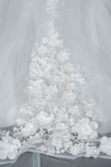 Elegant Cap Sleeve Wedding Gown with Floral Appliques and Jewel Accents