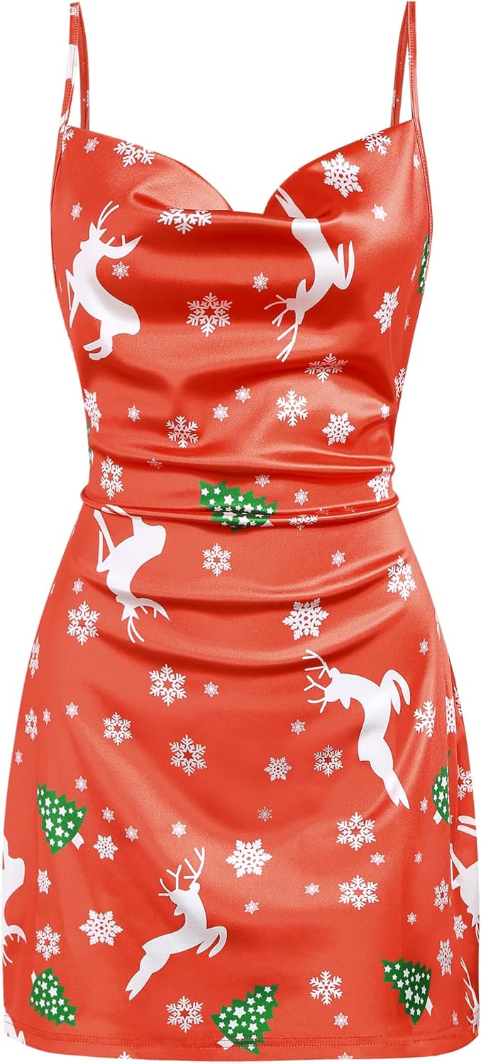 ZAFUL Women's Satin Sleeveless Spaghetti Strap Mini Dress Sexy Slip Cowl Neck Silky Cocktail Party Dresses