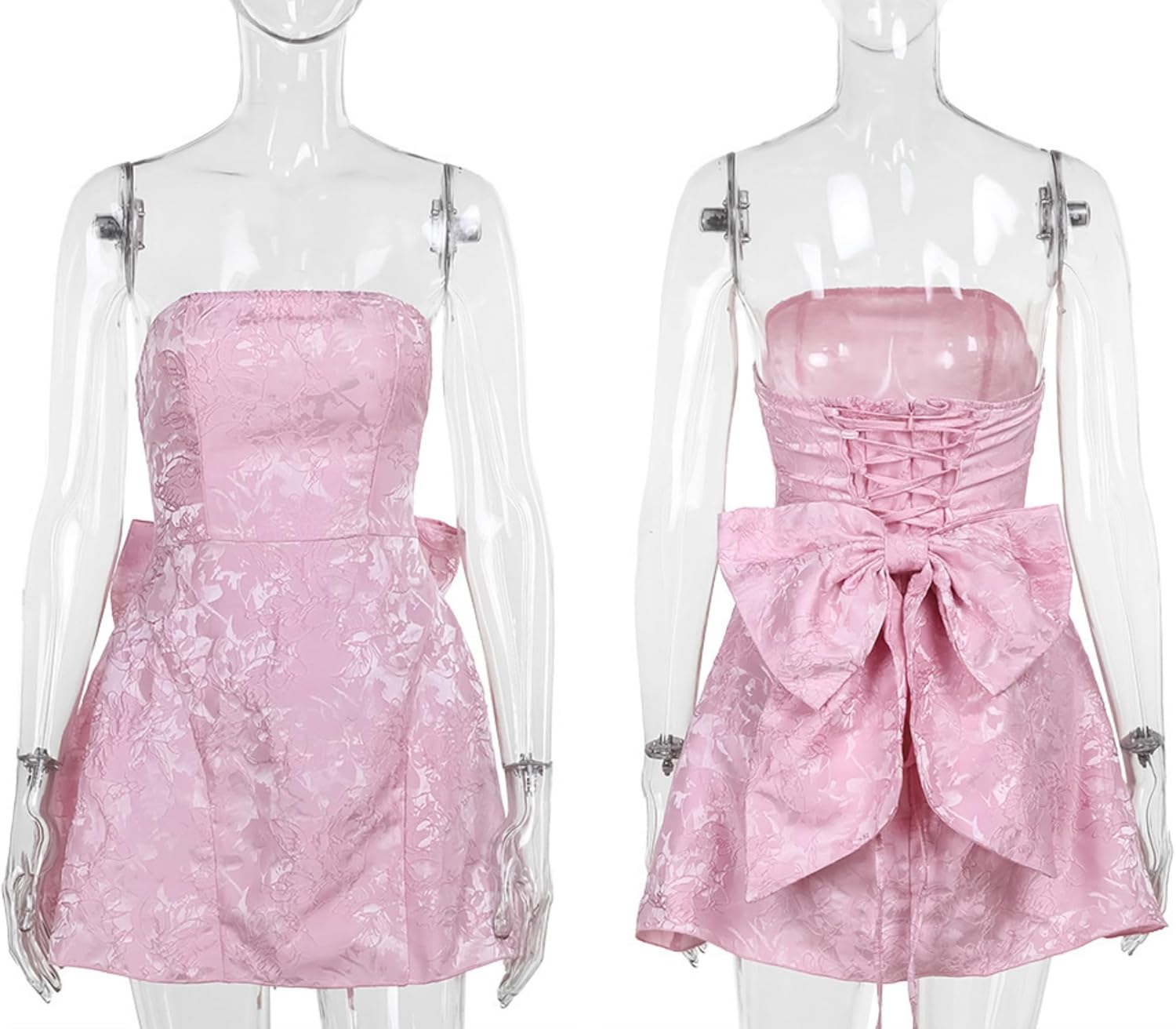 JUMISEE Embroidery Satin Homecoming Dress with Bow Modest Strapless Mini Dresses A Line Short Prom Dress Party Gown