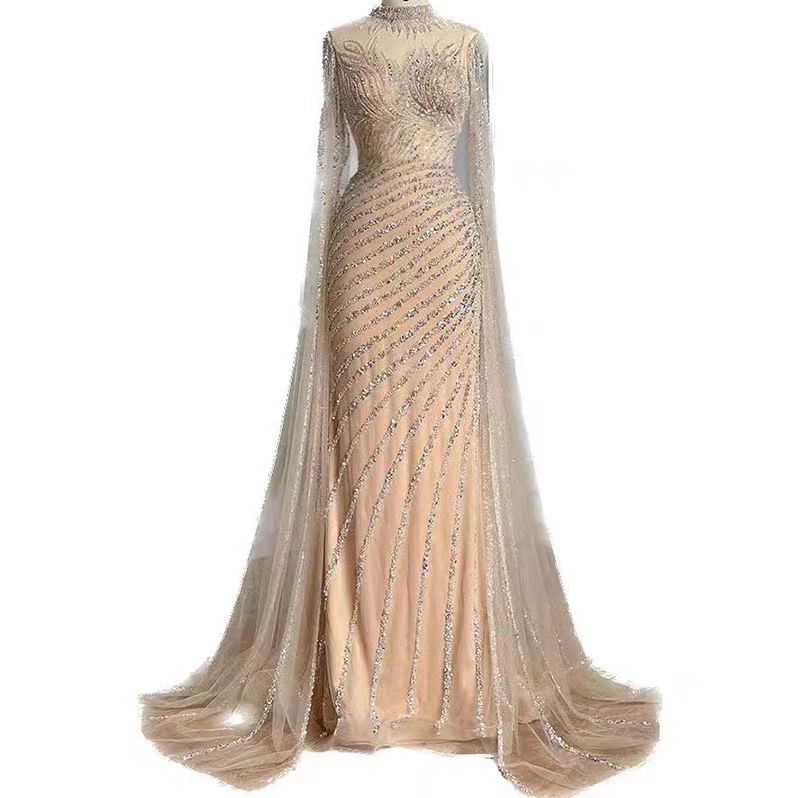 Luxury Green Sequins Prom Dress Beaded Long Sleeves