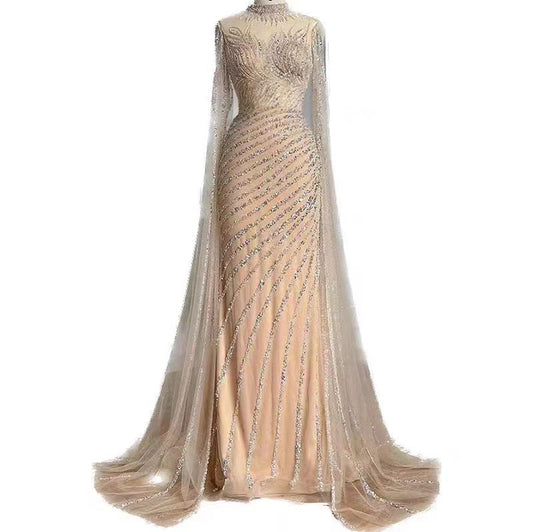 Luxury Green Sequins Prom Dress Beaded Long Sleeves