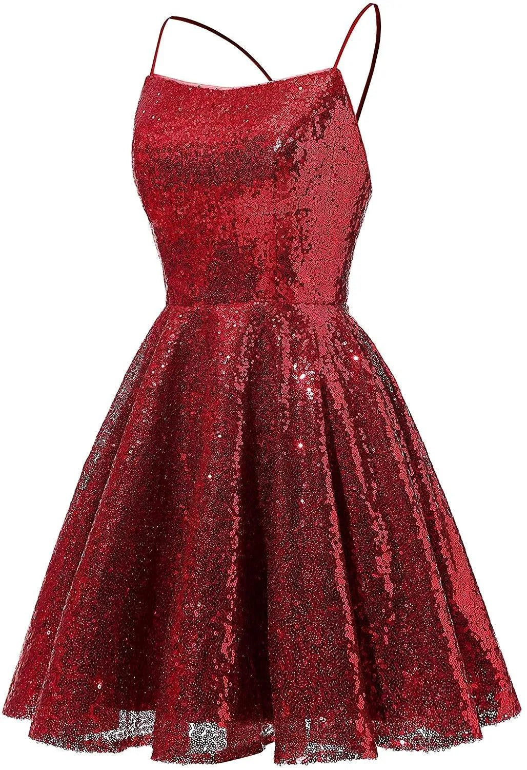 Burgundy Sequin Short  Spaghetti Straps A Line Homecoming Dress Cocktail Dresses
