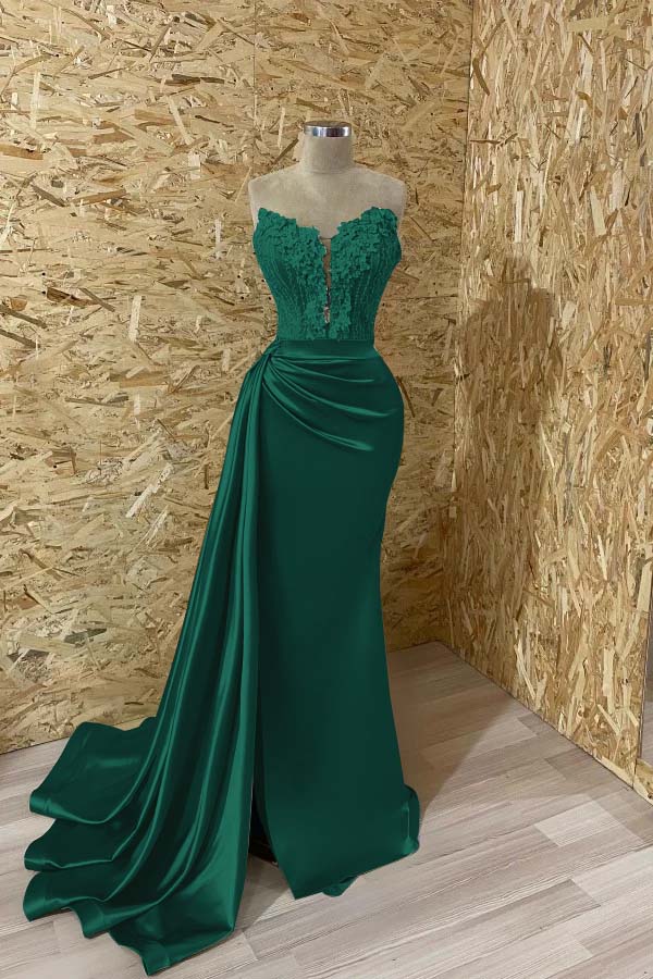 Sleeveless Mermaid Prom Dress Split with Appliques