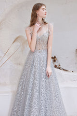 Gorgeous Princess Tulle Prom Dress Lace Sheer Top Long With Beads