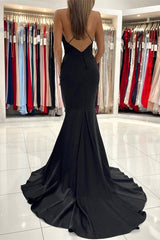 Amazing Black Spaghetti-Straps Mermaid Prom Dress V-Neck Online
