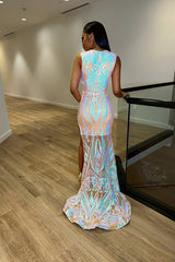 Fantasy Evening Dress Sequins Side Split Sleeveless V Neck