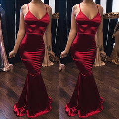 Elegant Spaghetti-Straps Mermaid Prom Dress Long V-Neck Sleeveless
