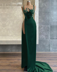 Black Spaghetti-Strap Beadings Sequins Mermaid Evening Dress with Slit