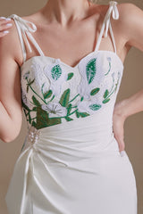 Elegant Satin Mermaid Wedding Gown with Spaghetti Straps, Open Back, and Slit