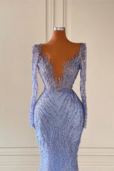 Gorgeous Long Sleeves Mermaid Prom Dress Beadings V-Neck Sheer