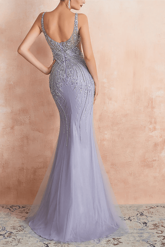 New Arrival Sleeveless Scoop Mermaid Prom Dress Long With Crystals