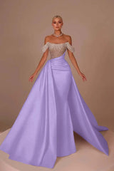 White Off-the-Shoulder Sequins Long Prom Dress Sleeveless with Beads