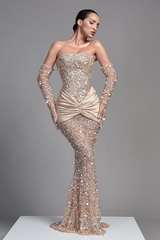 Beautiful Sequins Evening Dress Off-the-Shoulder Half Sleeves