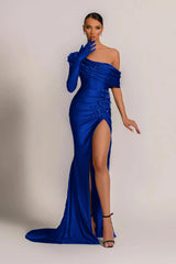 Emerald Green Evening Dress One Shoulder With Pearl Split