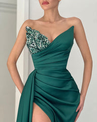 Emerald Green Mermaid V-Neck Long Prom Dress with Slit
