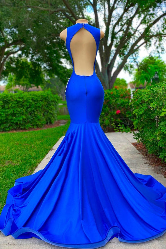 Fabulous Royal Blue Mermaid Prom Dress Sleeveless Long With Appliques Beads
