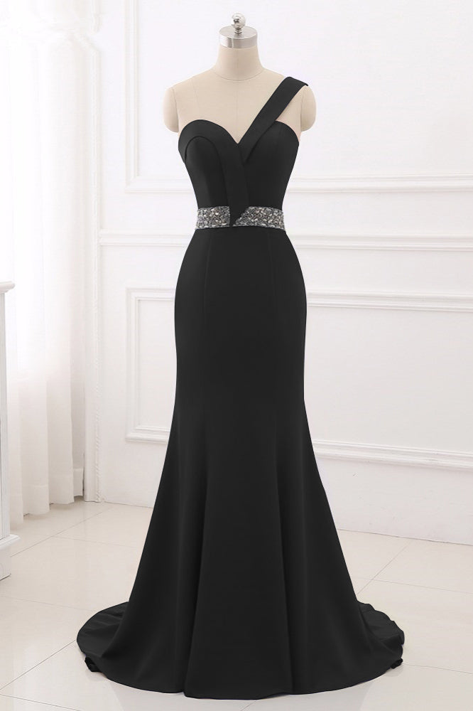 Royal Blue One Shoulder Sleeveless Mermaid Prom Dress with Beads Rhinestones