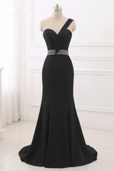 Royal Blue One Shoulder Sleeveless Mermaid Prom Dress with Beads Rhinestones