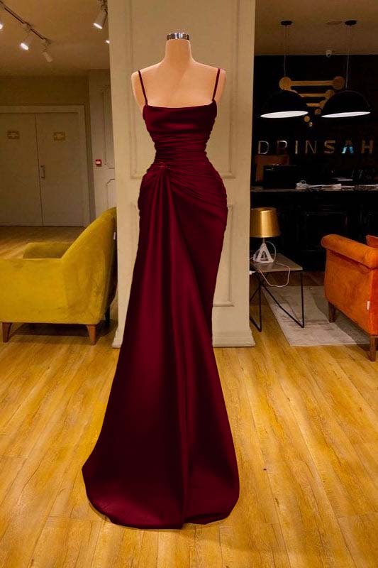  Cabernet Spaghetti-Strap Mermaid Prom Dress with Ruffles