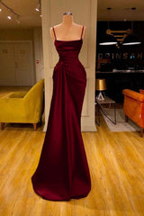  Cabernet Spaghetti-Strap Mermaid Prom Dress with Ruffles