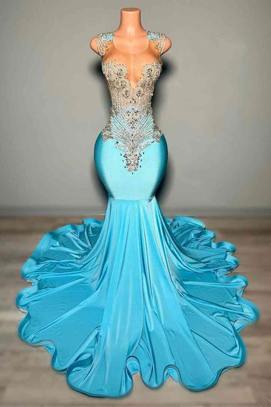 Stunning Pool Scoop Sleeveless Prom Dress Mermaid Long With beadings