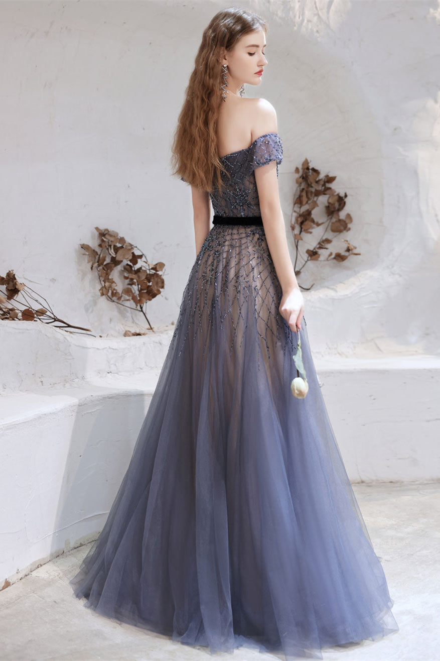 Gorgeous Off-the-Shoulder Tulle Prom Dress With Beadings Online