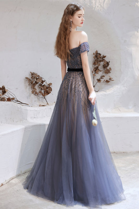 Gorgeous Off-the-Shoulder Tulle Prom Dress With Beadings Online