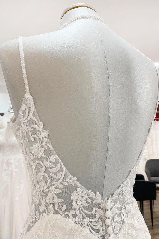 Elegant Mermaid Wedding Gown with Open Back and Lace Satin Spaghetti Straps