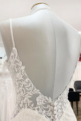 Elegant Mermaid Wedding Gown with Open Back and Lace Satin Spaghetti Straps