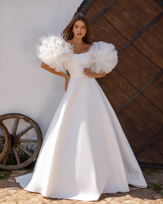 Elegant Off The Shoulder A-line Wedding Gown in Floor Length