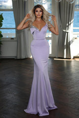 Modern V-Neck Sleeveless Mermaid Prom Dresseses Long With Beads