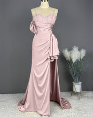 Elegant Spaghetti Straps Split Mermaid Prom Dress Long Pleated Sleeveless Evening Gown with Beading Sequins