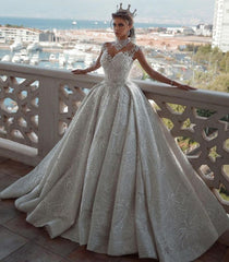 Elegant Cap Sleeves Beaded Wedding Ball Gown