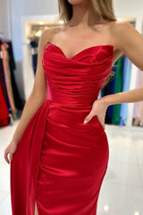 Gorgeous Red Sweetheart Mermaid Prom Dress Pleats With Split Ruffles