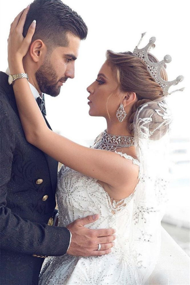 Elegant Cap Sleeves Beaded Wedding Ball Gown